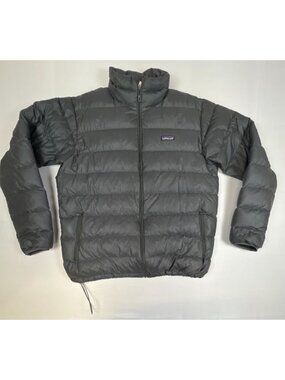 Patagonia Down Sweater Full Zip Puffer Jacket Men L Grey Distressed Duck Down
